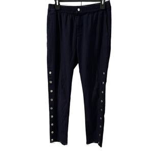 ASOS Design navy blue pin stripe elastic waist silver snap leg 31/30